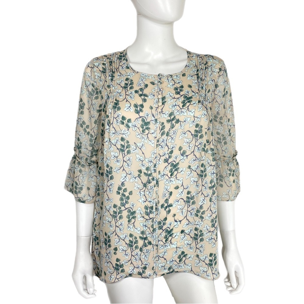 Lauren Conrad Pintuck Pleated Shoulder Wild Berry Print Blouse